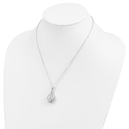 Sterling Silver Sentimental Expressions Rhodium-Plated Cz Tear Of Strength Ash Holder 18 Inch Necklace