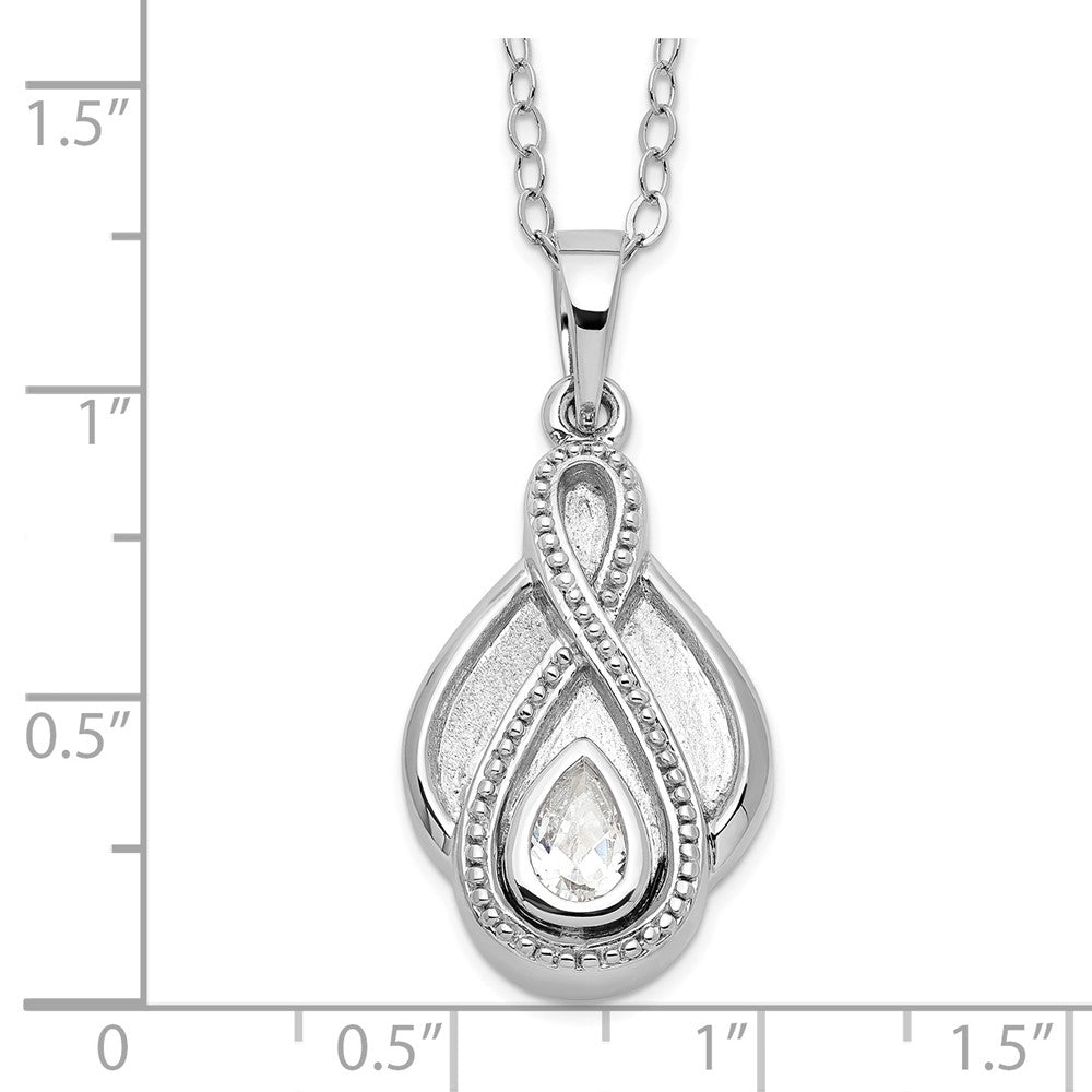 Sterling Silver Sentimental Expressions Rhodium-Plated Cz Tear Of Strength Ash Holder 18 Inch Necklace