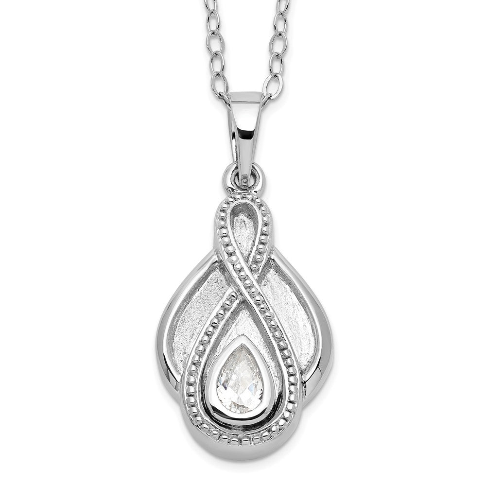 Sterling Silver Sentimental Expressions Rhodium-Plated Cz Tear Of Strength Ash Holder 18 Inch Necklace