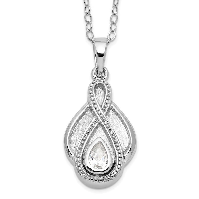 Sterling Silver Sentimental Expressions Rhodium-Plated Cz Tear Of Strength Ash Holder 18 Inch Necklace
