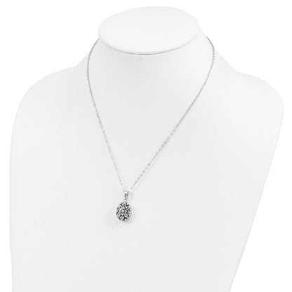 Sterling Silver Sentimental Expressions Rhodium-Plated Cz Antiqued Flower Ash Holder 18 Inch Necklace