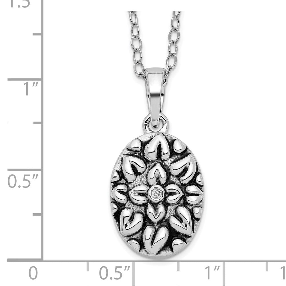 Sterling Silver Sentimental Expressions Rhodium-Plated Cz Antiqued Flower Ash Holder 18 Inch Necklace