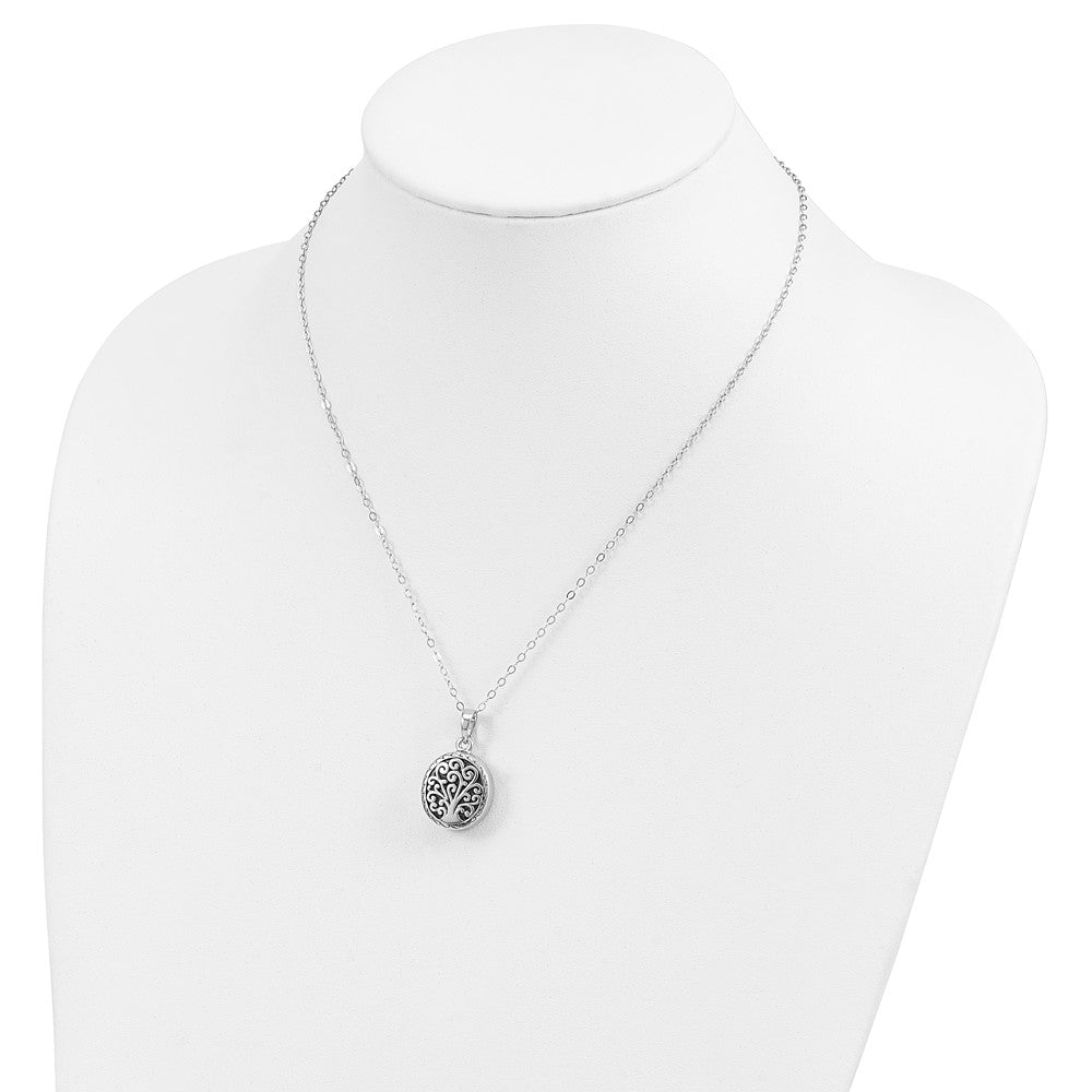 Sterling Silver Sentimental Expressions Rhodium-Plated Antiqued Tree Of Life Ash Holder 18 Inch Necklace