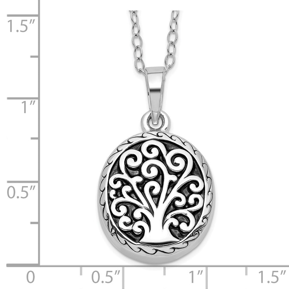 Sterling Silver Sentimental Expressions Rhodium-Plated Antiqued Tree Of Life Ash Holder 18 Inch Necklace