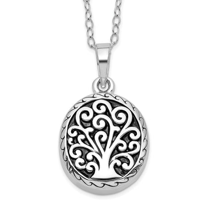Sterling Silver Sentimental Expressions Rhodium-Plated Antiqued Tree Of Life Ash Holder 18 Inch Necklace