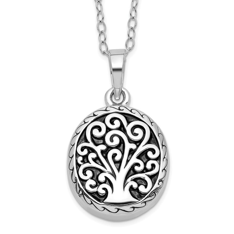 Sterling Silver Sentimental Expressions Rhodium-Plated Antiqued Tree Of Life Ash Holder 18 Inch Necklace