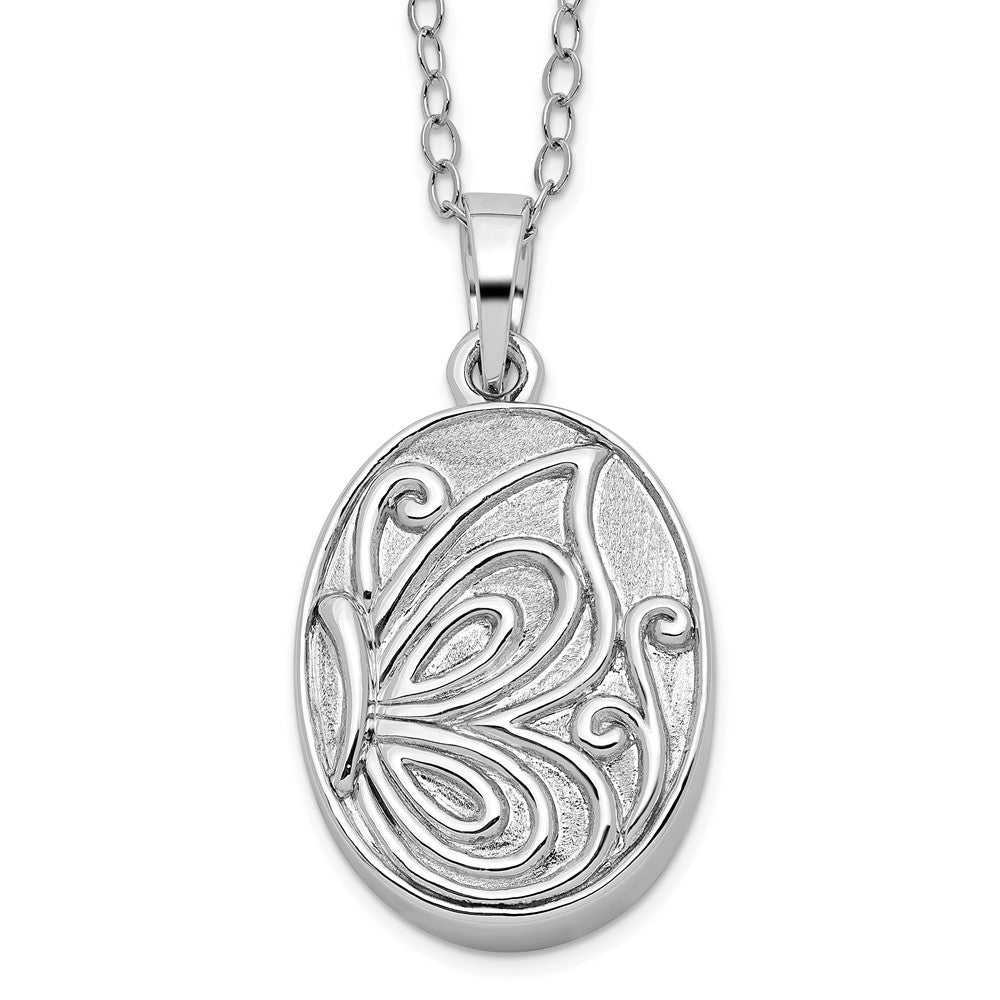 Sterling Silver Sentimental Expressions Rhodium-Plated Butterfly Ash Holder 18 Inch Necklace