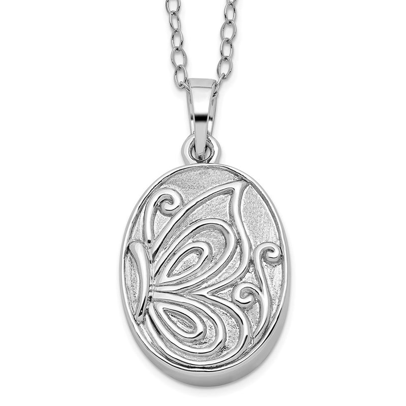 Sterling Silver Sentimental Expressions Rhodium-Plated Butterfly Ash Holder 18 Inch Necklace