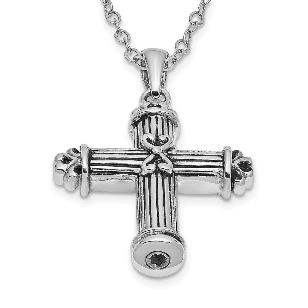 Sterling Silver Sentimental Expressions Rhodium-Plated Antiqued Cross Ash Holder 18 Inch Necklace