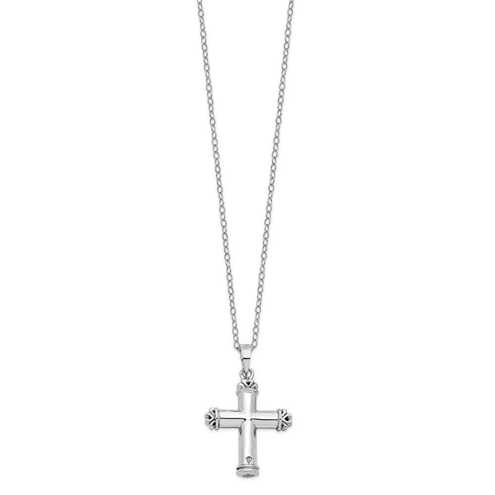 Sterling Silver Sentimental Expressions Rhodium-Plated Antiqued Cross Ash Holder 18 Inch Necklace