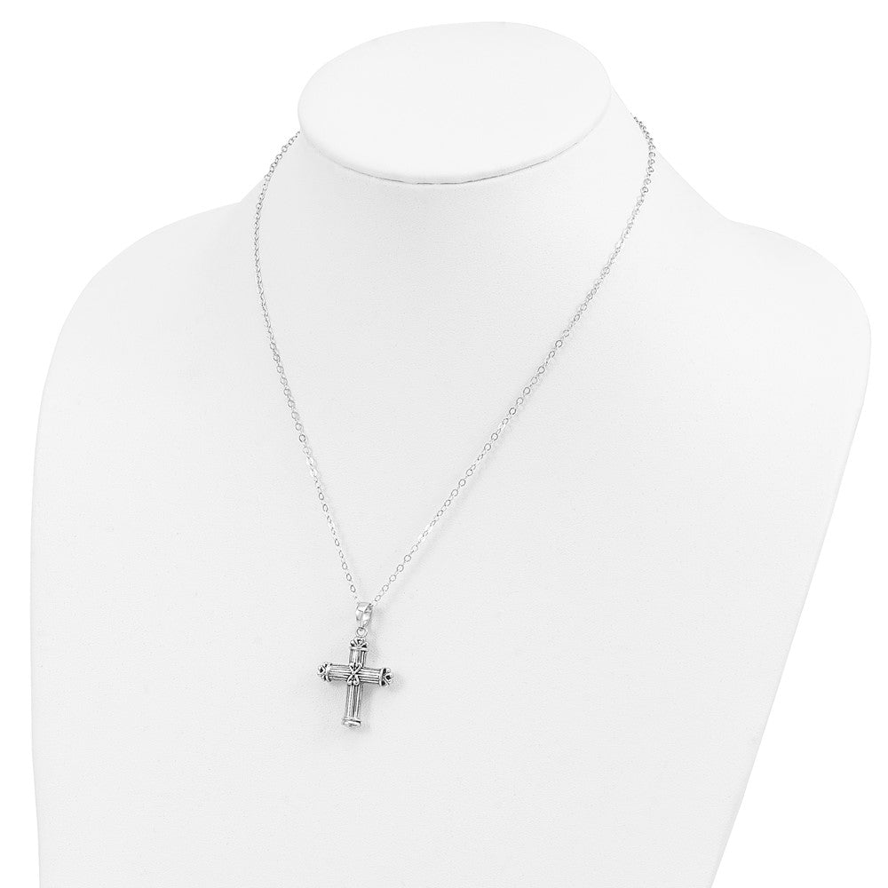 Sterling Silver Sentimental Expressions Rhodium-Plated Antiqued Cross Ash Holder 18 Inch Necklace