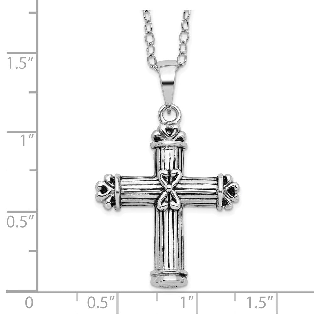 Sterling Silver Sentimental Expressions Rhodium-Plated Antiqued Cross Ash Holder 18 Inch Necklace