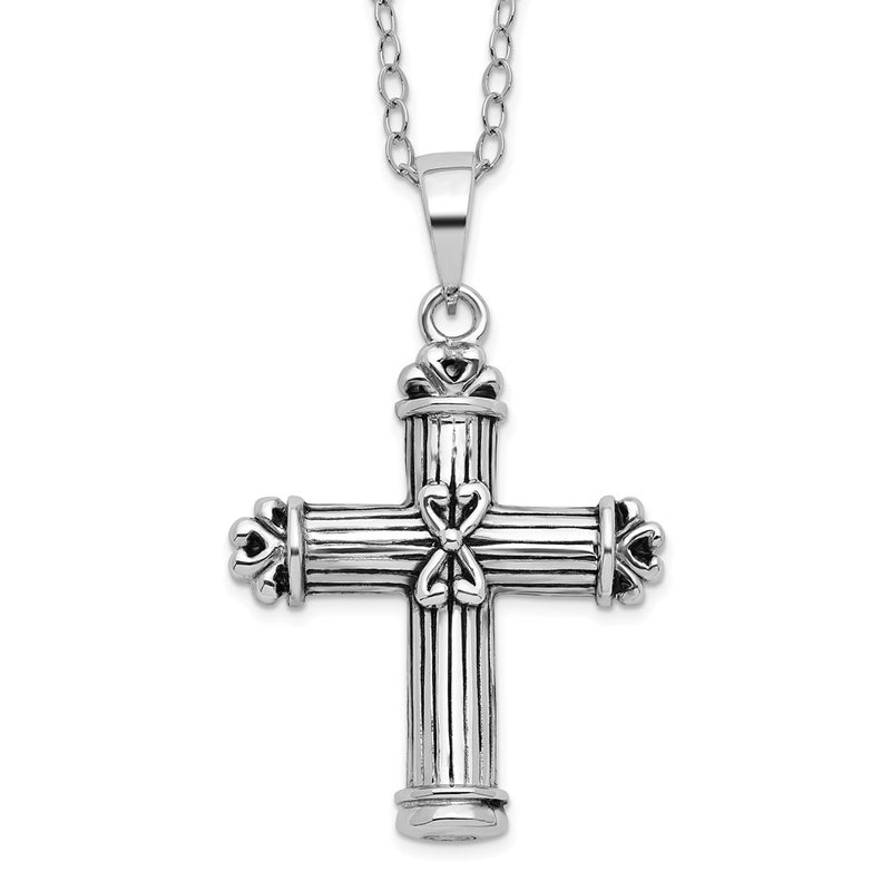 Sterling Silver Sentimental Expressions Rhodium-Plated Antiqued Cross Ash Holder 18 Inch Necklace