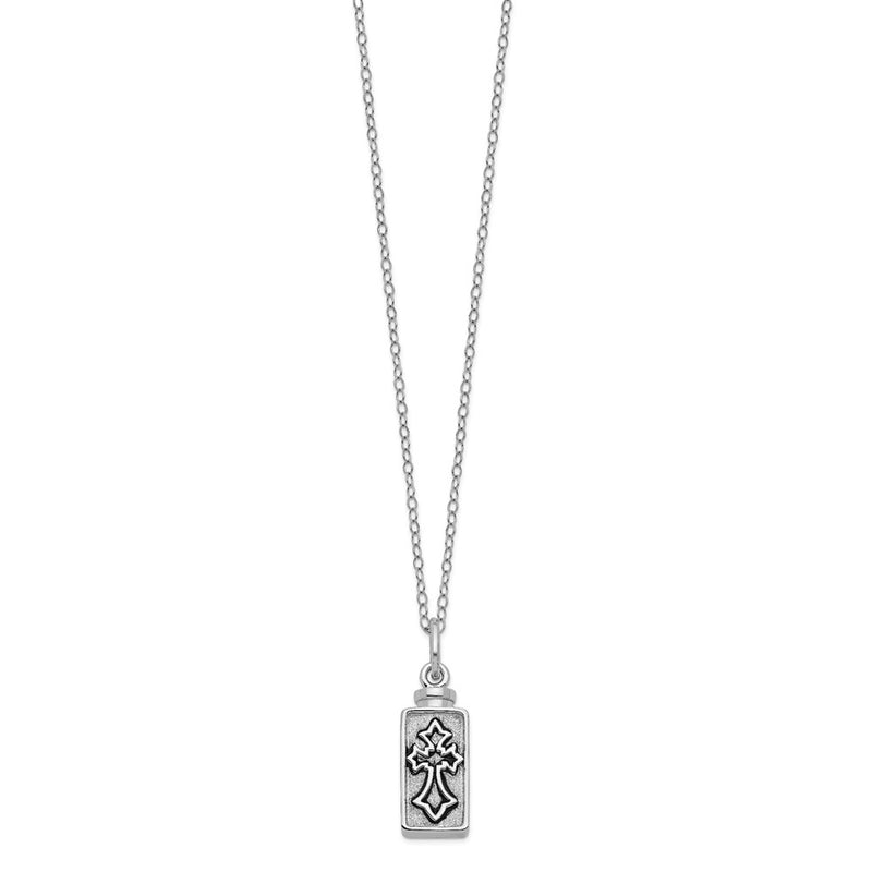 Sterling Silver Sentimental Expressions Rhodium-Plated Antiqued Rectangle Box Cross Ash Holder 18 Inch Necklace