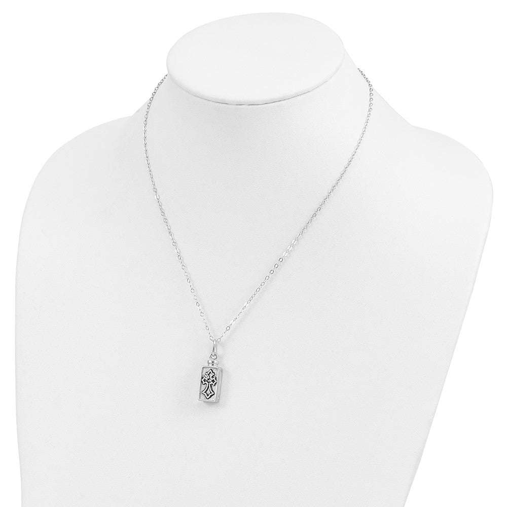 Sterling Silver Sentimental Expressions Rhodium-Plated Antiqued Rectangle Box Cross Ash Holder 18 Inch Necklace
