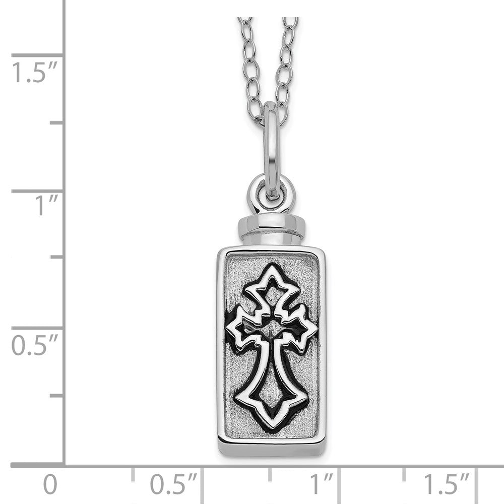 Sterling Silver Sentimental Expressions Rhodium-Plated Antiqued Rectangle Box Cross Ash Holder 18 Inch Necklace