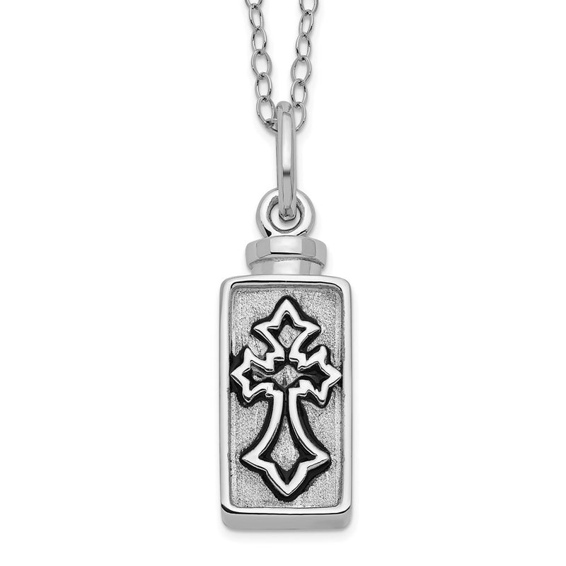 Sterling Silver Sentimental Expressions Rhodium-Plated Antiqued Rectangle Box Cross Ash Holder 18 Inch Necklace