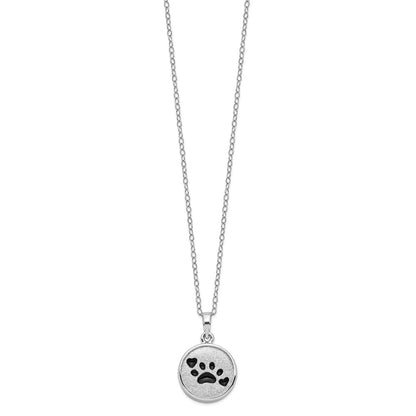 Sterling Silver Sentimental Expressions Rhodium-Plated Enameled Paw Print Ash Holder 18 Inch Necklace