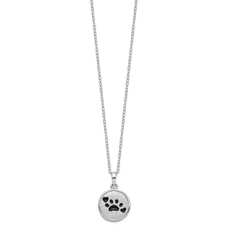 Sterling Silver Sentimental Expressions Rhodium-Plated Enameled Paw Print Ash Holder 18 Inch Necklace