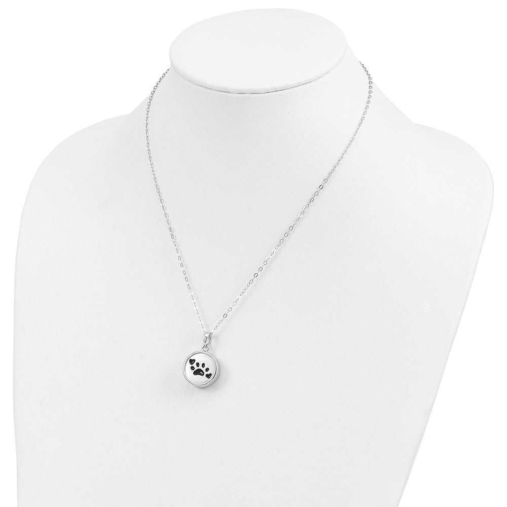 Sterling Silver Sentimental Expressions Rhodium-Plated Enameled Paw Print Ash Holder 18 Inch Necklace