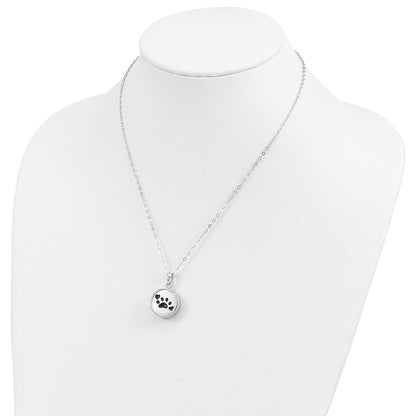Sterling Silver Sentimental Expressions Rhodium-Plated Enameled Paw Print Ash Holder 18 Inch Necklace