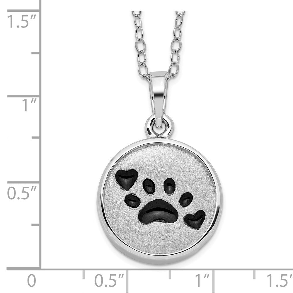 Sterling Silver Sentimental Expressions Rhodium-Plated Enameled Paw Print Ash Holder 18 Inch Necklace