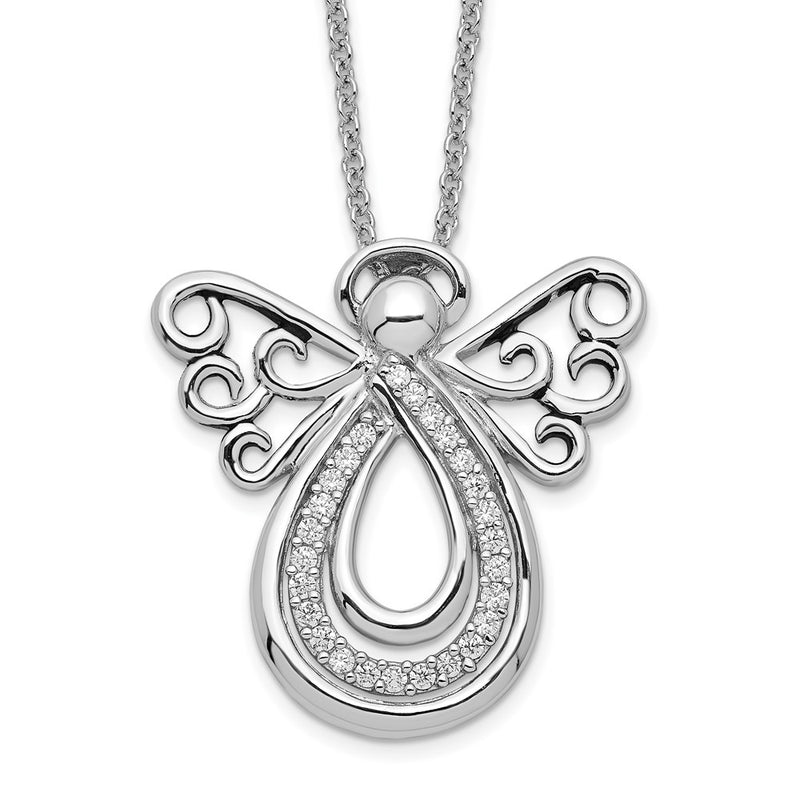 Sterling Silver Sentimental Expressions Rhodium-Plated Cz Angel Of Comfort 18In. Necklace