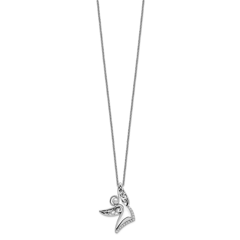 Sterling Silver Sentimental Expressions Rhodium-Plated Cz Antiqued Angel Of Joy 18In. Necklace