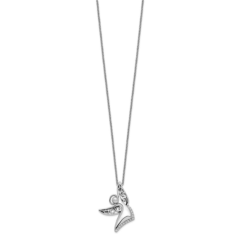 Sterling Silver Sentimental Expressions Rhodium-Plated Cz Antiqued Angel Of Joy 18In. Necklace