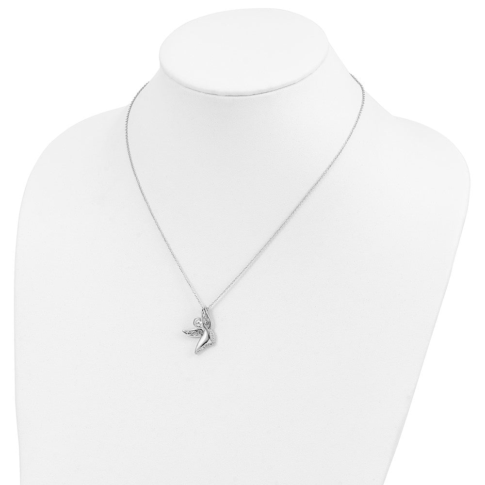 Sterling Silver Sentimental Expressions Rhodium-Plated Cz Antiqued Angel Of Joy 18In. Necklace