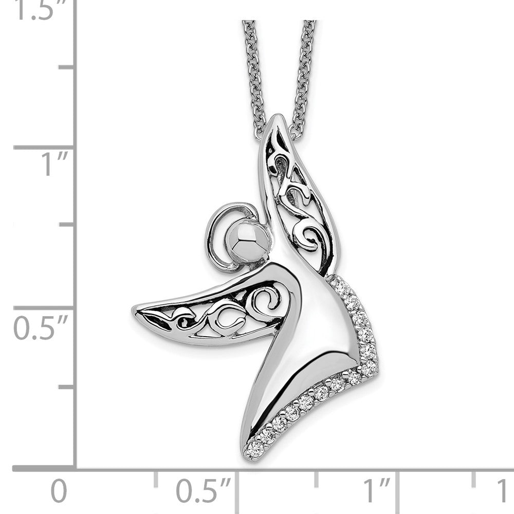 Sterling Silver Sentimental Expressions Rhodium-Plated Cz Antiqued Angel Of Joy 18In. Necklace