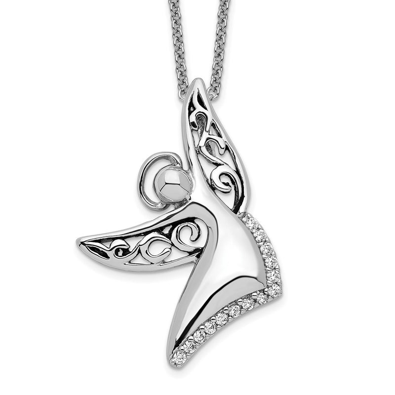 Sterling Silver Sentimental Expressions Rhodium-Plated Cz Antiqued Angel Of Joy 18In. Necklace