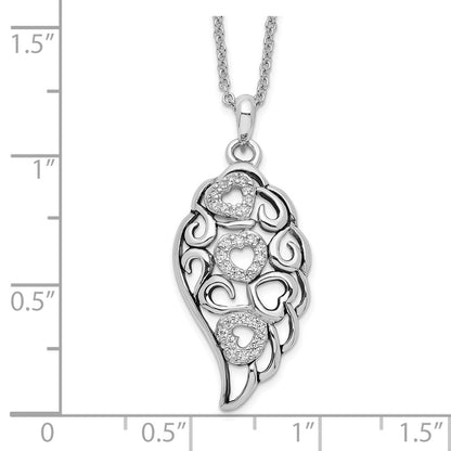 Sterling Silver Sentimental Expressions Rhodium-Plated Cz Wind Beneath My Wings 18In. Necklace