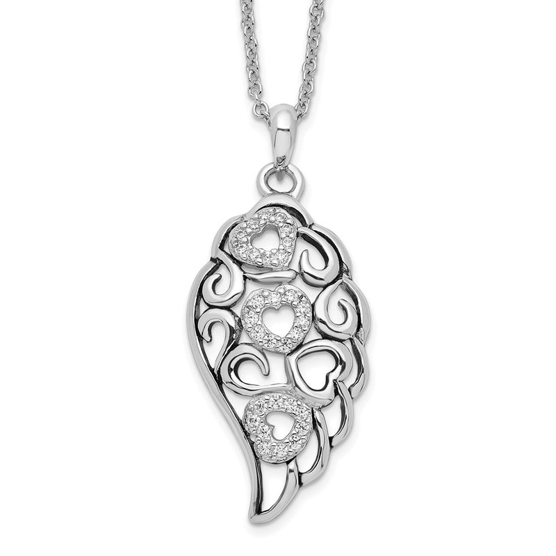 Sterling Silver Sentimental Expressions Rhodium-Plated Cz Wind Beneath My Wings 18In. Necklace