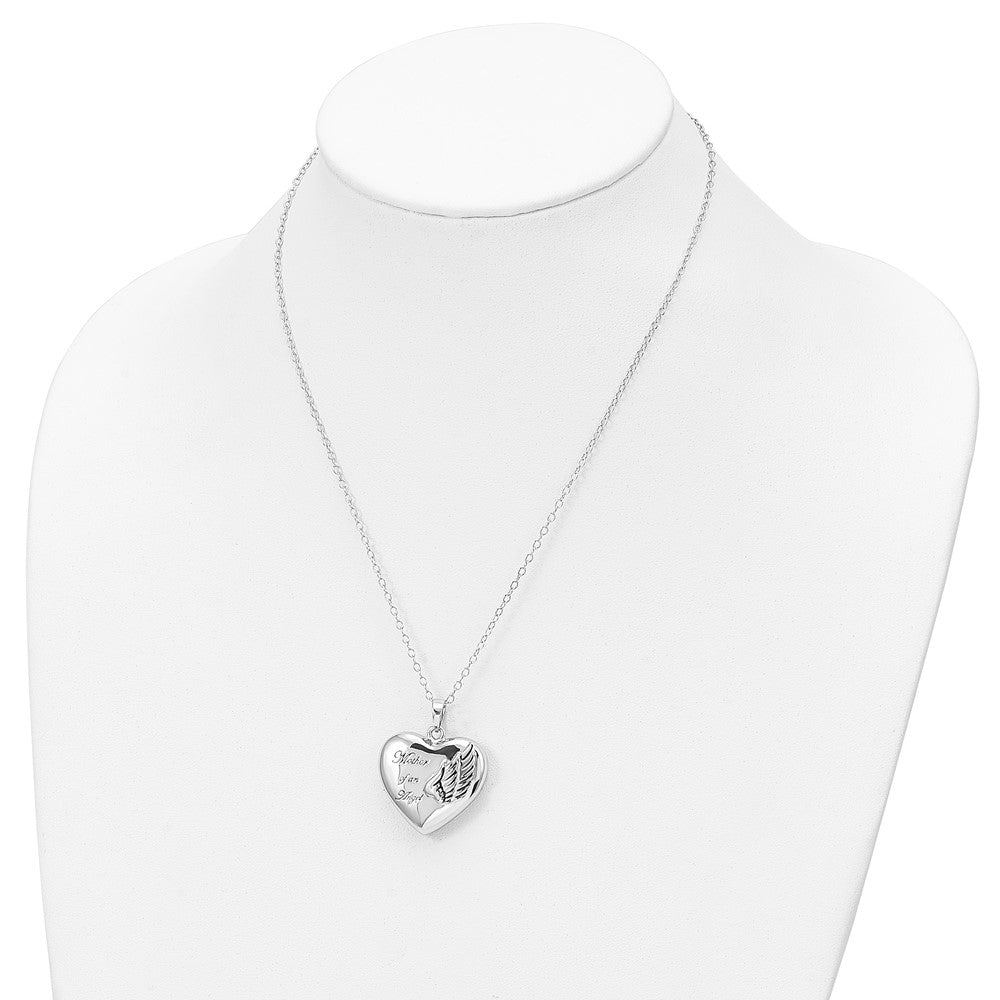 Sterling Silver Sentimental Expressions Rhodium-Plated And Antiqued Mother Of An Angel Heart Ash Holder 18 Inch Necklace