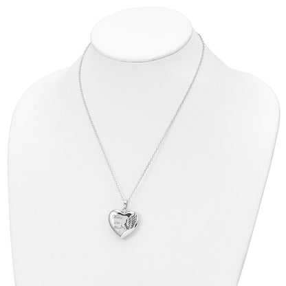 Sterling Silver Sentimental Expressions Rhodium-Plated And Antiqued Mother Of An Angel Heart Ash Holder 18 Inch Necklace