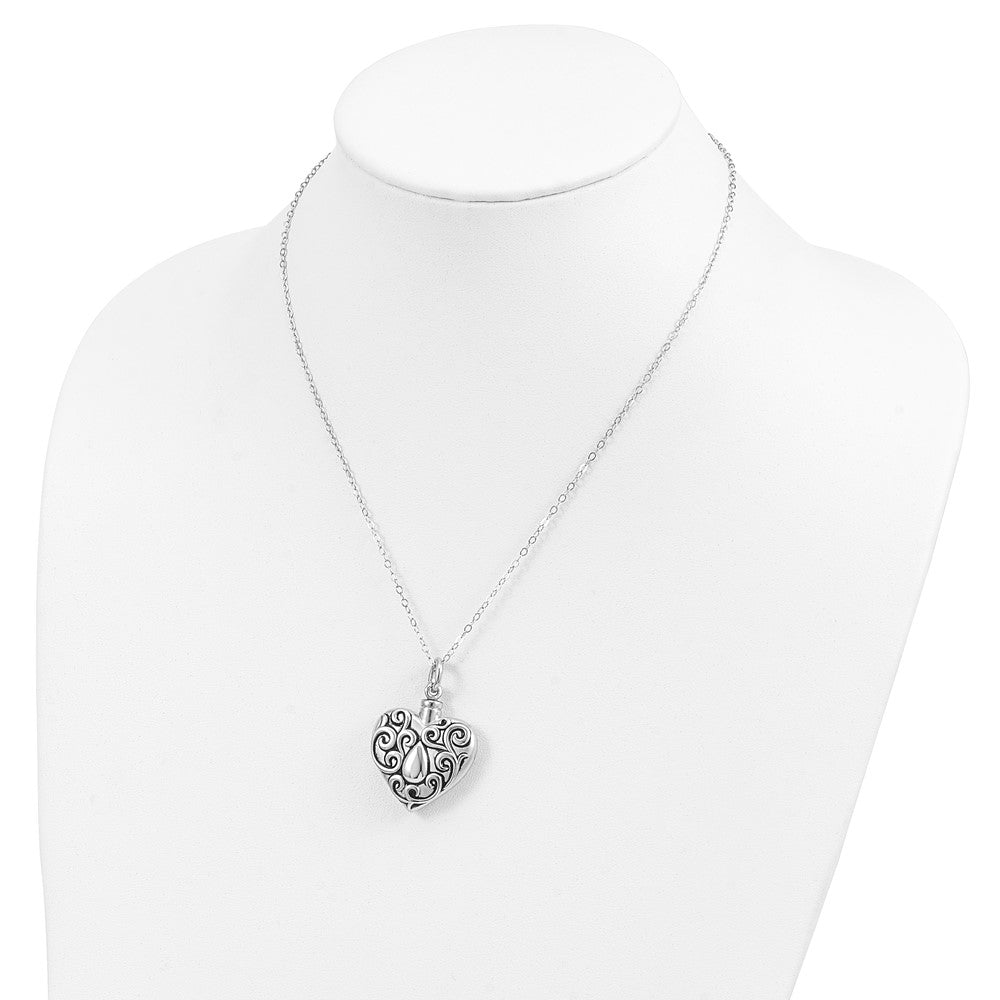 Sterling Silver Sentimental Expressions Rhodium-Plated Antiqued Grieving Heart Ash Holder 18 Inch Necklace