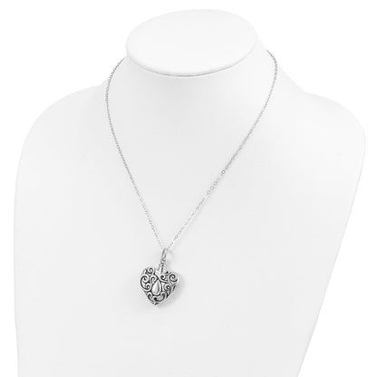 Sterling Silver Sentimental Expressions Rhodium-Plated Antiqued Grieving Heart Ash Holder 18 Inch Necklace