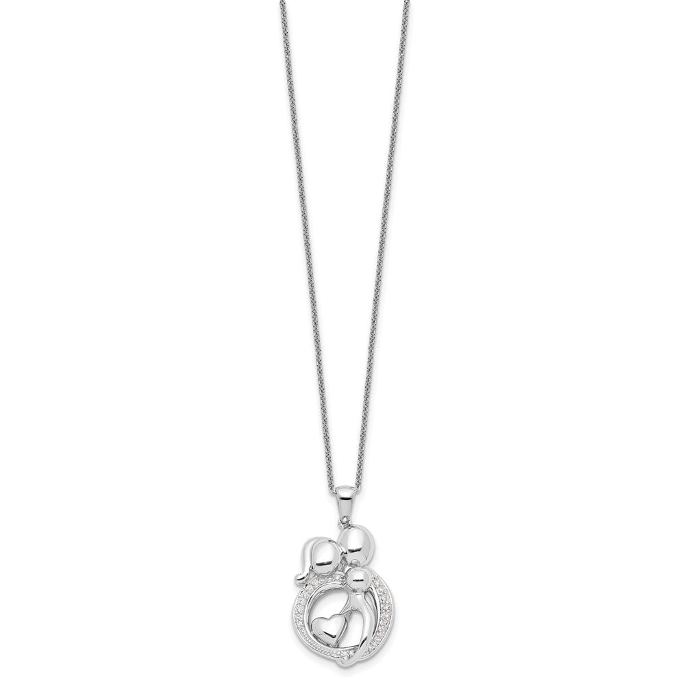 Sterling Silver Sentimental Expressions Rhodium-Plated Cz Family Of 3 Gathering 18In. Necklace