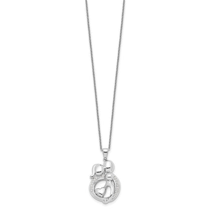 Sterling Silver Sentimental Expressions Rhodium-Plated Cz Family Of 3 Gathering 18In. Necklace