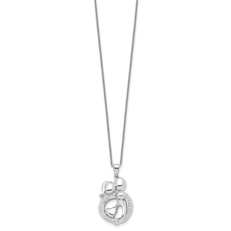 Sterling Silver Sentimental Expressions Rhodium-Plated Cz Family Of 3 Gathering 18In. Necklace