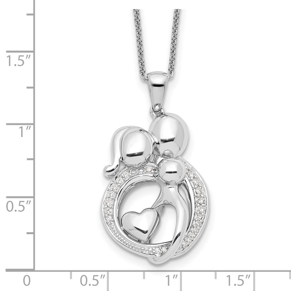 Sterling Silver Sentimental Expressions Rhodium-Plated Cz Family Of 3 Gathering 18In. Necklace