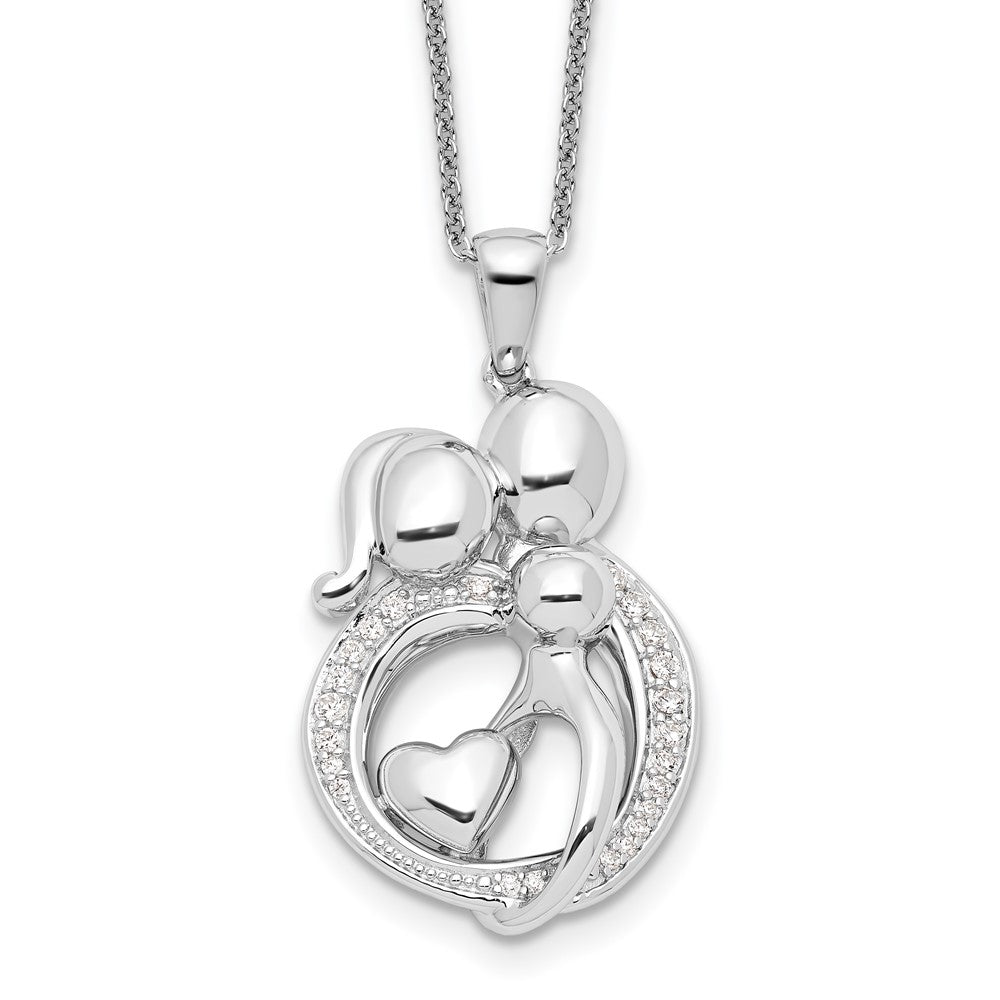 Sterling Silver Sentimental Expressions Rhodium-Plated Cz Family Of 3 Gathering 18In. Necklace