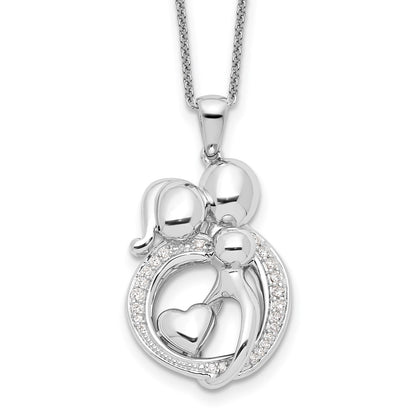Sterling Silver Sentimental Expressions Rhodium-Plated Cz Family Of 3 Gathering 18In. Necklace