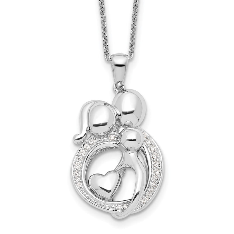 Sterling Silver Sentimental Expressions Rhodium-Plated Cz Family Of 3 Gathering 18In. Necklace