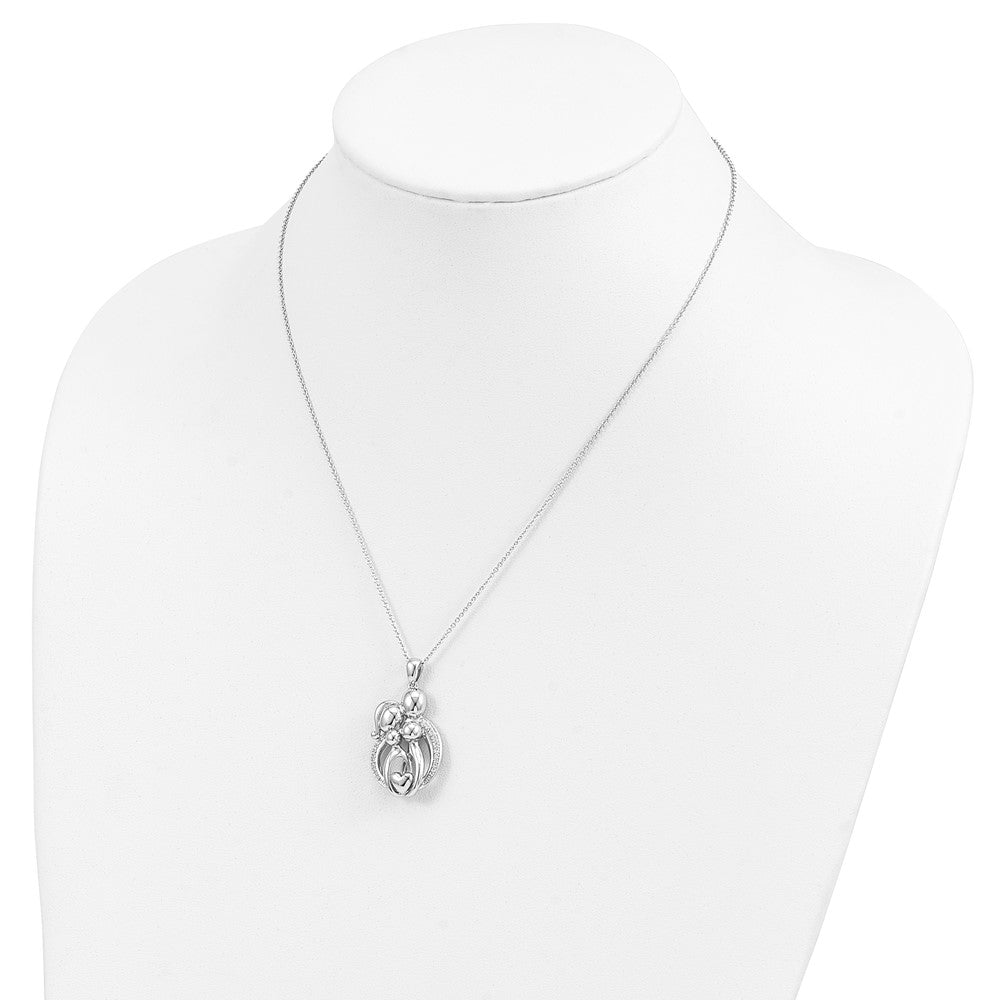 Sterling Silver Sentimental Expressions Rhodium-Plated Cz Family Of 4 Gathering 18In. Necklace