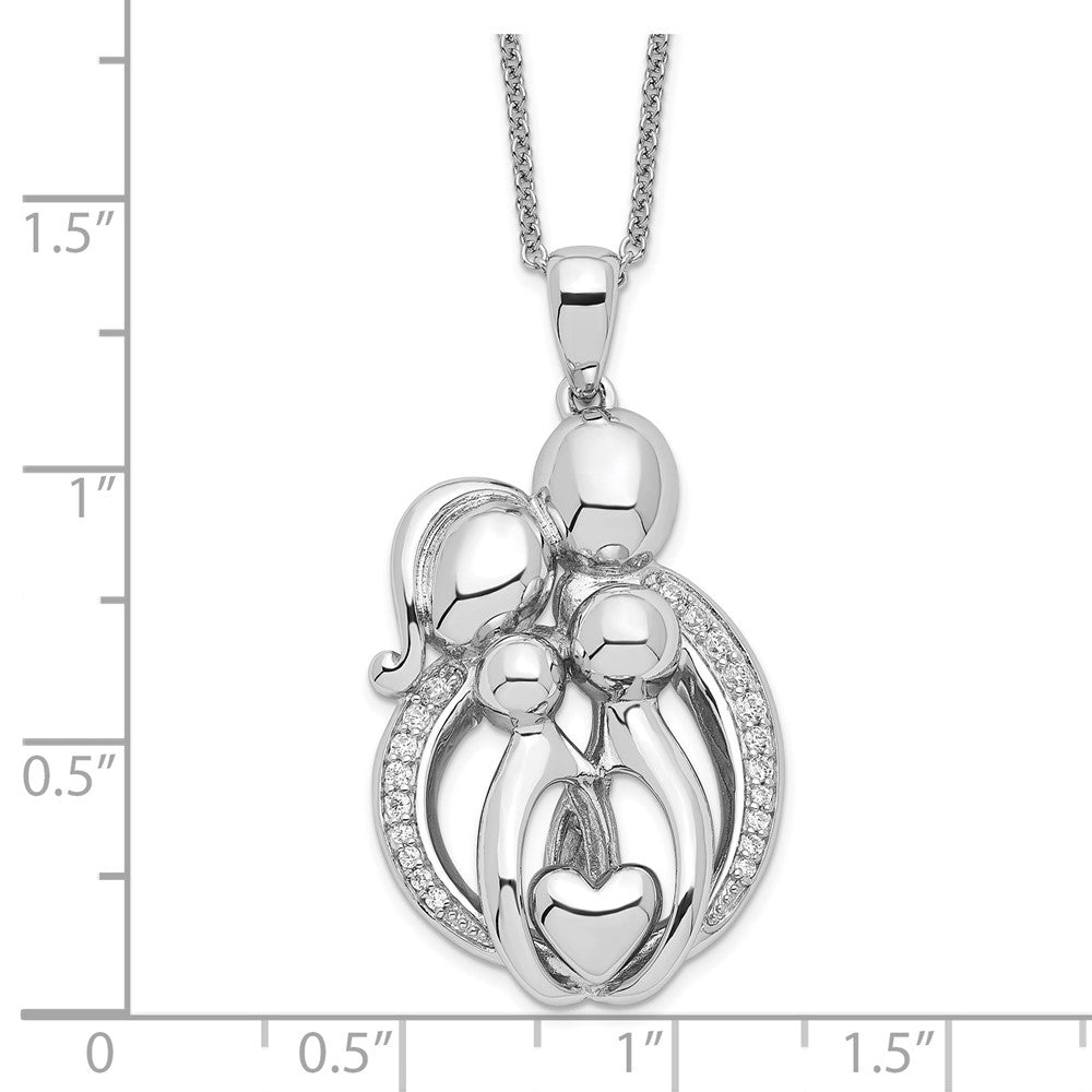 Sterling Silver Sentimental Expressions Rhodium-Plated Cz Family Of 4 Gathering 18In. Necklace