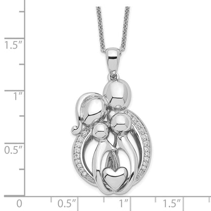 Sterling Silver Sentimental Expressions Rhodium-Plated Cz Family Of 4 Gathering 18In. Necklace