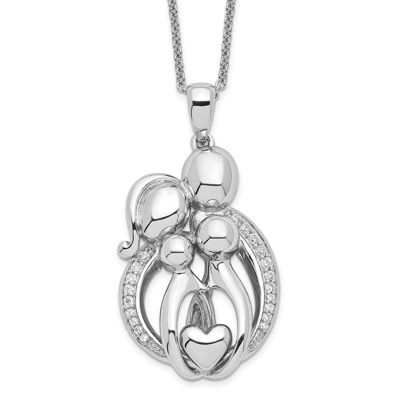 Sterling Silver Sentimental Expressions Rhodium-Plated Cz Family Of 4 Gathering 18In. Necklace