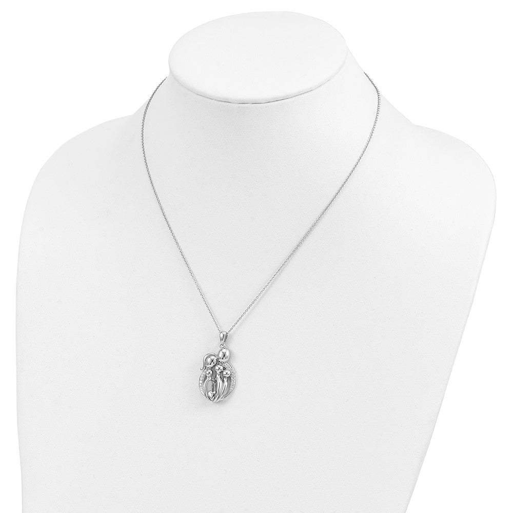 Sterling Silver Sentimental Expressions Rhodium-Plated Cz Family Of 5 Gathering 18In. Necklace